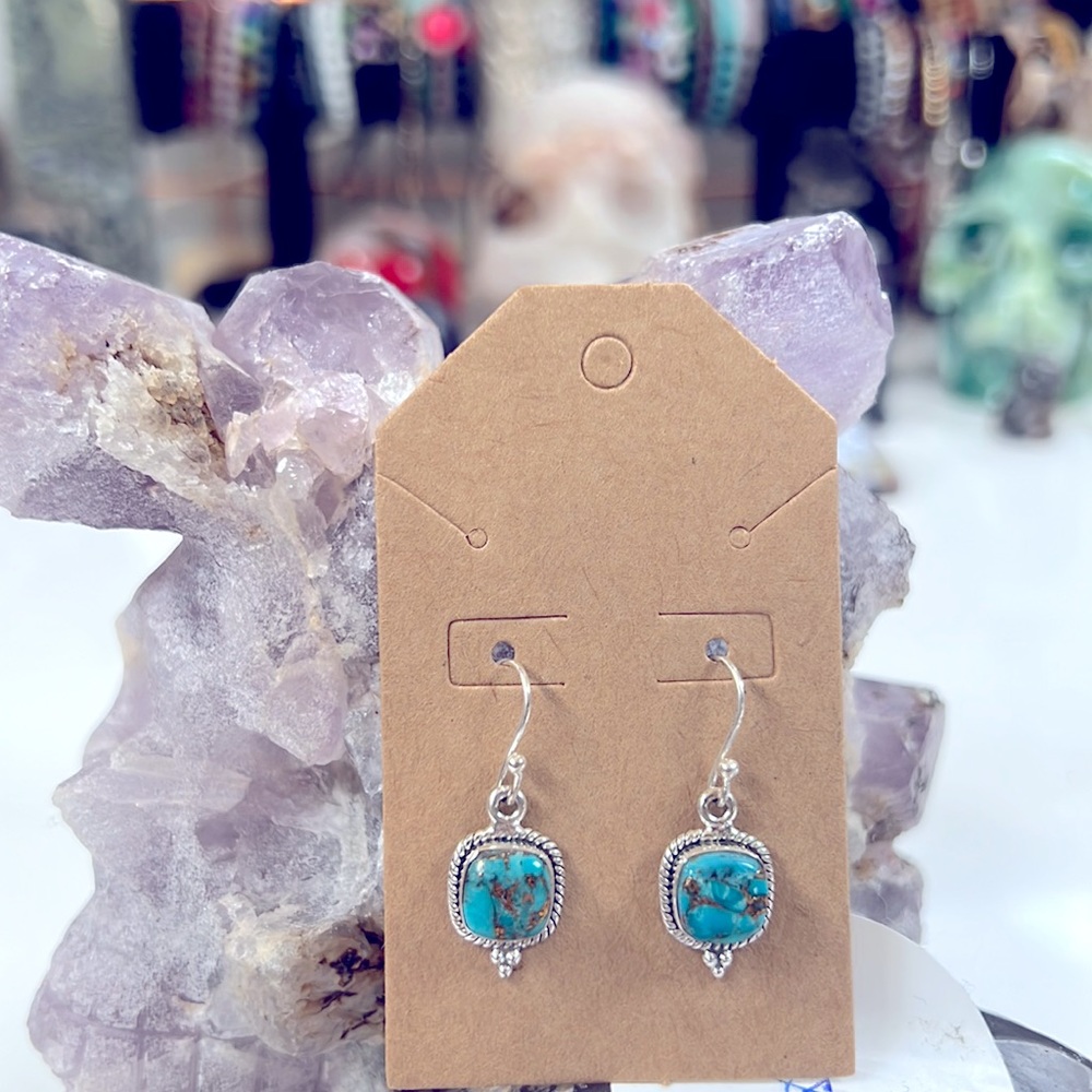 Solid Sterling Silver Copper And Turquoise Earrin… - image 1